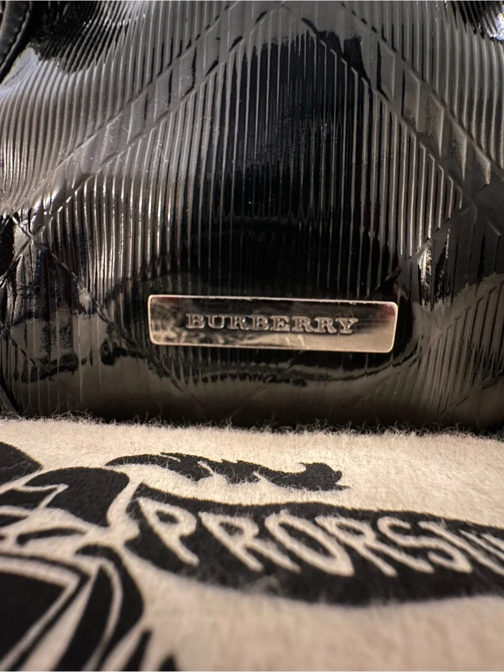 Vintage Burberry Embossed Black Patent Bowling Bag